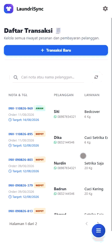 Tampilan Mobile Transaksi