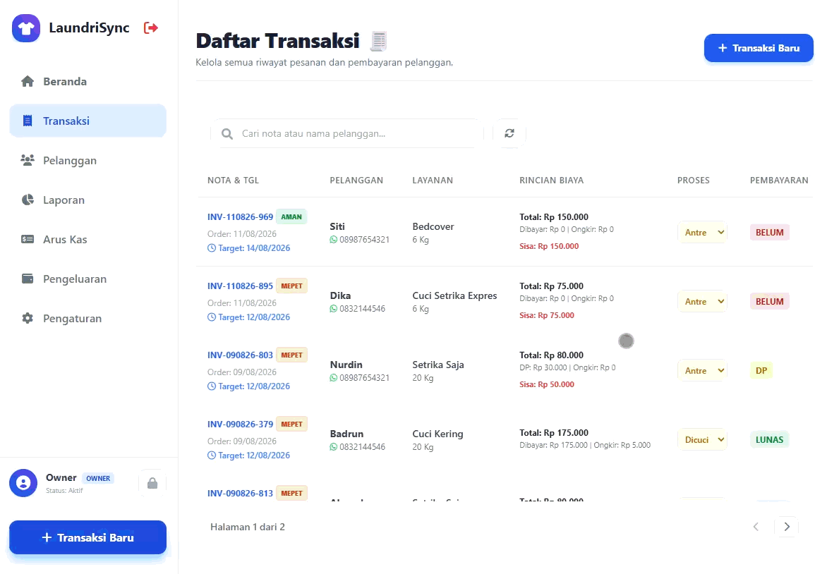 Tampilan Desktop Transaksi